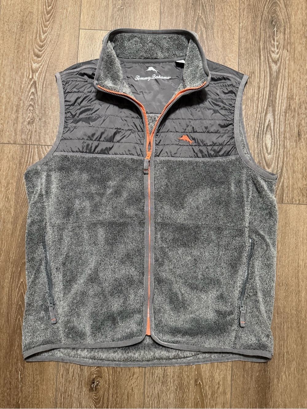 Tommy Bahama Gray Fleece Zip-Up Vest with Orange Accents